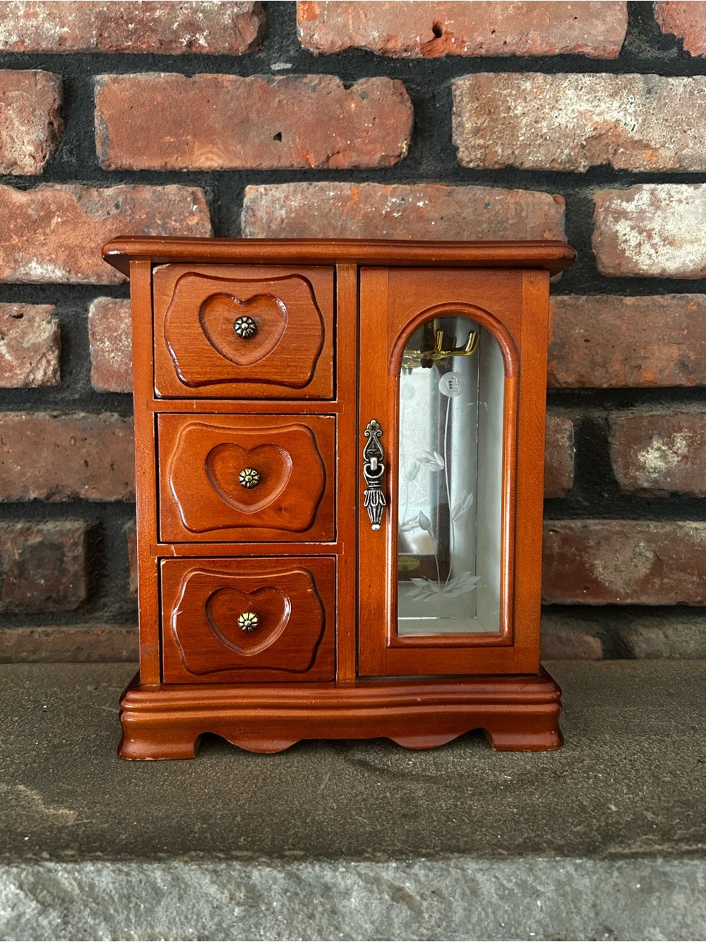 Vintage wooden jewelry box armoire Glass Doors & Drawers Organizer Armoire